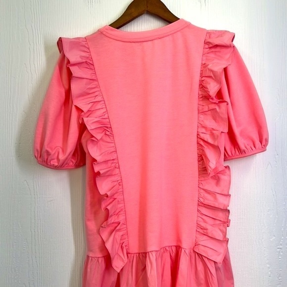 English Factory - Pink Puff Sleeve Ruffle Detail Short Sleeve  Mini Dress Medium - Picture 12 of 12